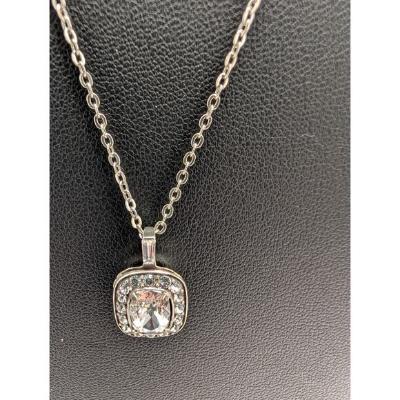 brighton swarovski necklace silver chain square pendant - Picture 1 of 8
